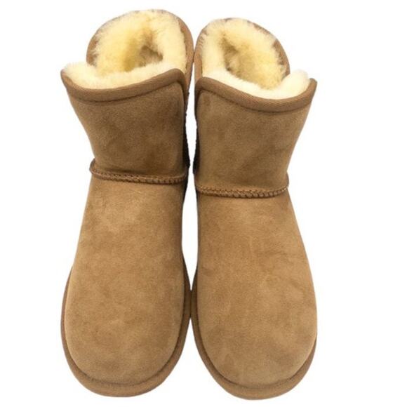 Sheepskin Wool Shearling Lined Short Winter Boots Chestnut Brown Women's Size 7 - Picture 2 of 4